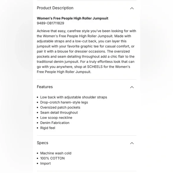 Free People We The Free High Roller Denim Jumpsuit Overalls XS - Picture 7 of 7